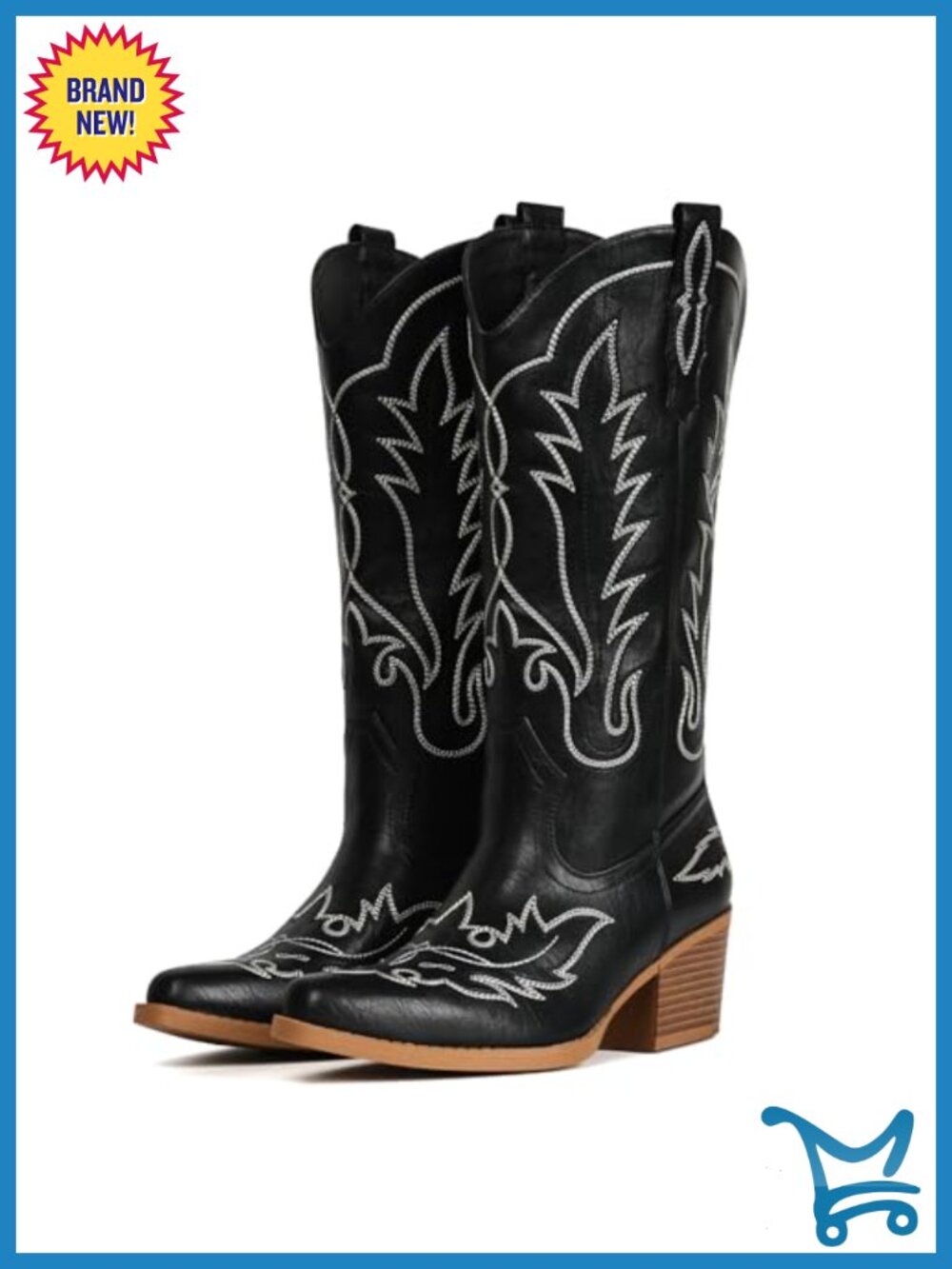 Women's Western Mid Calf Cowgirl Boots with Embroidery